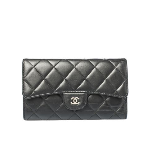 chanel black quilted leather wallet